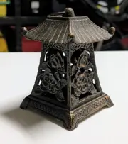 Cast Iron Pagoda Tealight Holder Lantern Floral Rose Design