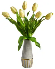Nearly Natural Dutch Tulip Artificial Arrangement in Stoneware Vase with Gold Trimming