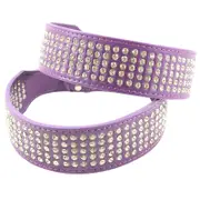 Dog Leather Collar Five Row BlingBling Rhinestones Diamante Collar Purple