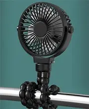 Battery Operated Portable Fan with Octopus Tripod, USB Rechargeable Personal Handheld Fan for Stroller, Car Seat, Outdoors, Camping - Black