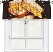 LHBWCVN Cheese Sandwiches Valances for Windows, Rod Pocket Window Treatment Drapes Farmhouse Kitchen Curtains Short Blackout Window Curtains for Living Room Bedroom Decor 54x18 Inch