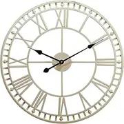 Large 60cm Wall Clock, Outdoor Garden Weatherproof Roman Numeral Quartz Clock, Indoor Living Room Wall Decoration Mute Wall Clock Without Tick Battery-Powered Metal Skeleton