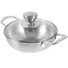 1 Set Household Double Handles Round Pan Stainless Steel Wok Household Pan