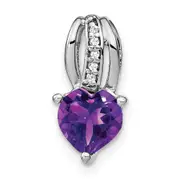 14k White Gold Heart Amethyst and Real Diamond Pendant