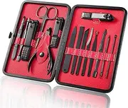 KLVN 8/10/15/18 Pcs Manicure Set Stainless Steel Nail Cutter Pedicure Kit Nail Clipper Set Nail File Scissor Manicure Beauty Tool Kit(Red 15Pcs 01)