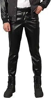 KEOYA Faux Leather Pants for Men Business Slim Fit Five Pockets Straight Leg Metallic Pants Motorcycle Biker Pants