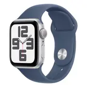 Apple Watch SE 40mm GPS Silver Aluminium Case w/ Denim Sport Band (M/L) [2nd Gen, 2024]