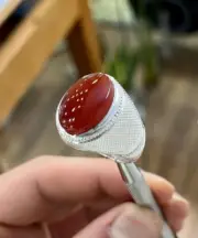Natural Agate Stone Brown Agate Ring Red Blood Al-Kabadi Haqeeq Top Silver 925