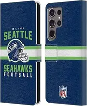 Head Case Designs Officially Licensed NFL Helmet Typography Seattle Seahawks Graphics Leather Book Wallet Case Cover Compatible with Samsung Galaxy S24 Ultra 5G