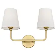 2 Light Bathroom Vanity Light, Brushed Gold Double Wall Sconce with Flared Wh...