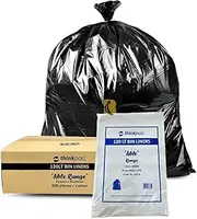 Garbage Bags 120L Carton of 200 - Black Rubbish Bin Liners 110cm x 95cm - 22 um Medium Thickness - Waste Bags for Offices, Commercial Spaces, Household & Cleaning
