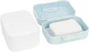 DODAMOUR 2 Packs Travel Soap Case with Lid, Portable Bar Soap Box for Traveling, Sealed Soap Saver Holder for Bathroom, Shower (Blue, White)