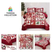 Christmas Quilt Set King Size Cardinal Birds Quilt Poinsettia Holly Mistletoe...