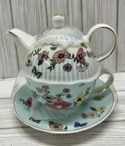 Grace China Teaware Tea for 1 Teapot Cup & Saucer Blue White Floral New