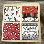 Stamps Happen Christmas Square Candy Cane Snowmen Lights Rubber Stamp Large New