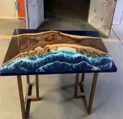 wood epoxy resin table, Ocean Wave Epoxy Resin Dining Table Acacia Wooden Table