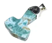 Impressive Natural Blue Larimar 925 Sterling Silver Thors Hammer Pendant 2.1inch