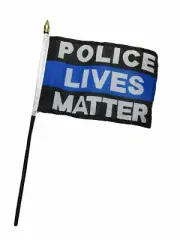 Police Lives Matter THIN Blue Line 4"x6" Flag Desk Set Table Stick Staff