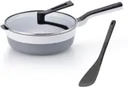 Remy Fry Deep Pan 24cm aluminum &Lid, silicone spatula Set White RHF-SET02