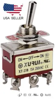HEAVY DUTY DPDT ON-OFF-ON TOGGLE SWITCH 20A 125V, 15A 250V SCREW TERMINALS (23B)