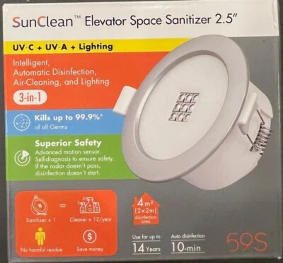 59S, SunClean, Elevator Space Sanitizer 2.5", 5W, 3 in 1, UV-C+ UV-A+ Lighting