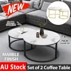 Set of 2 Coffee Table Round Marble Nesting Side End Wooden Round Table Furniture