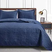 Love's Cabin Quilts for Queen Bed Navy Blue Bedspreads - Soft Summer Lightweight Microfiber Bedspread- Modern Style Coin Pattern Coverlet for All Season - 3 Piece (1 Quilt, 2 Pillow Shams)