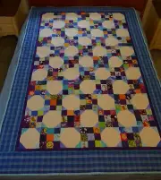 Crazy Snowball Nine Patch Flannel Quilt American Made Upcycled Cotton Fabric Art