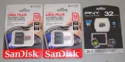New! 2- SanDisk Ultra PLUS 32GB 130MB/s Micro SDHC UHS-I Card with Adapter & PNY