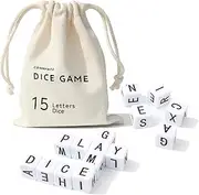 COHHFWPD Crossword Solitaire Game, Dice Game with 15 Letters Dice, Creative Game English Letter Dice, Travel Game with in Canvas Bag