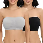 [Jiuday] Women's Strapless Bra Padded Bandeau Bras Without Straps Seamless Tube Top Without Underwire (Black + Grey, M), Black+Grey, M