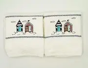 [Lex's Linens] Pack of 2 Embroidered Beach Hut/Seaside Hand Towels