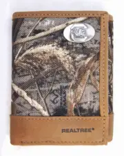 South Carolina Gamecocks Tri-fold Realtree Max-5 Camo & Leather Wallet w/ Concho
