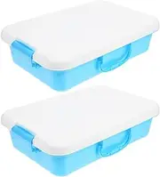 ERINGOGO Sandbox With Lid, 2pcs Portable Sand Tray With Handles, Plastic Sensory Bin Toy Storage Box for Kids Water Play Activities