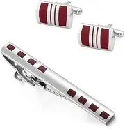 [KUHBDIE] Men's Casual Tie Clip Cufflink Set Red Enamel Tie Clip Fashion French Cuff Nails
