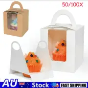 50/100X Single Cupcake Boxes Holes Window Face Cupcake Display Box Wedding Gift