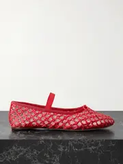 [Loeffler Randall] Loeffler Randall - Leonie Grosgrain-trimmed Raffia Mary Jane Ballet Flats - Red - US11.5 US11.5 Red