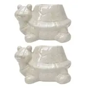 2PK Urban Turtle Ceramic Planter Flower/Plant Pot Decor Speckle 20x14cm White