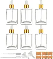 BEGIKET 6 Pack 1.7oz Clear Square Glass Dropper Bottles, 50ml Empty Square Perfumes Bottles with Eye Droppers, for Essential Oils,Liquids, Tincture Bottle (Clear -Golden Cap)