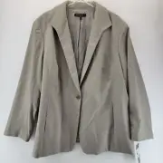 Lafayette 148 Blazer Jacket Womens 24 Gray Taupe NEW Corpcore Career Cotton Wool