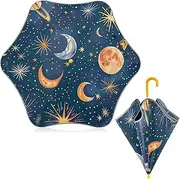 [ODAWA] Colorful Stars Moons Planets Kids Umbrella Easy Open and Close Windproof Unbreakable Stick Rain Umbrella