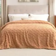 Sherpa Queen Size Blanket for Bed - Fuzzy Queen (90" x 90") 00 - Light Brown