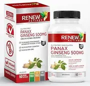 RENEW ACTIVES Panax Ginseng 1000MG per 2 Capsules – Boosts Physical & Cognitive Health, Enhances Energy, Supports Mental Clarity & Focus, Promotes Performance & Vitality – Made in Canada – 60 Capsules