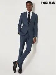 Reiss Airforce Blue Extra Wool Slim Fit Trousers (T42242) | $295