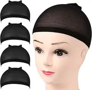 FANDAMEI Wig Cap, Nylon Wig Caps, 4 Pieces Stocking Wig Caps for Women (Black）
