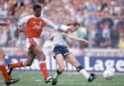 Paul Walsh of Tottenham Hotspur is put under pressure by Paul Davi- Old Photo
