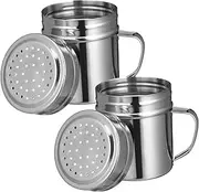 Gatuida 2 Pcs Stainless Steel Seasoning Shaker Corrosion Resistant Flavoring Container with Handle for Home Cafe and Restaurant Use for Dredging Spices