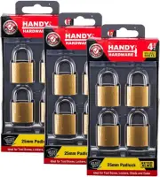 [12PCE] Handy Hardware Keyed Alike Padlocks, Stainless Steel Shackle, Solid Bras