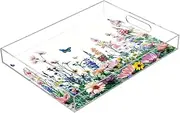 Daisies White Background Acrylic Trays Serving Tray with Handles Coffee Table Perfume Living Room Kitchen Serving Tray, 15.7x11.8 Inch