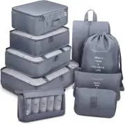 Packing Cubes 9 Set Packing Cubes with Shoe Bag & Electronics Bag Luggage (Grey)